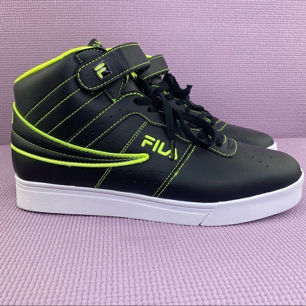 Fila Vulc 13 Top Stitch High Top Sneakers‎ Black Safety Yellow 8.5 1FM01159-016